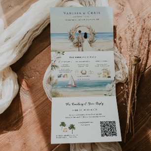 Invitation Trois Volets Boho Beach Mariage Illustré