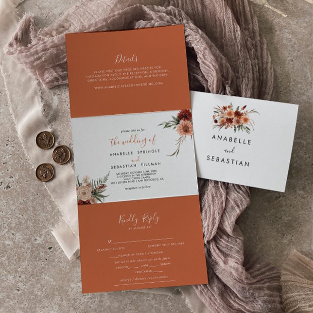 Invitation Trois Volets Boho Botanique Automne Floral Mariage (Créateur téléchargé)