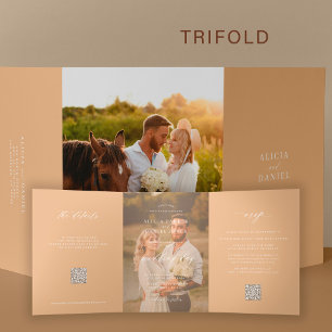Invitation Trois Volets Boho mariage moderne photo RSVP détails QR code