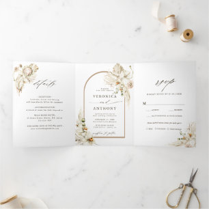Invitation Trois Volets Boho Pampas Orchidée en herbe Mariage floral Photo