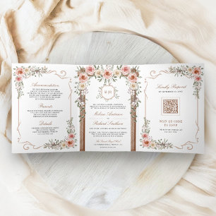 Invitation Trois Volets Boho Rustique Floral tout en un Mariage à canopée