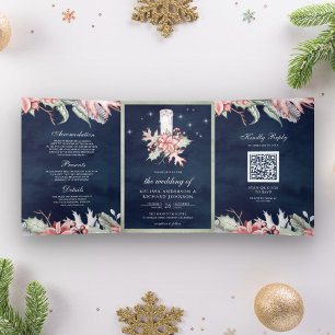Invitation Trois Volets Bougainville de Noël QR Code Mariage Marine