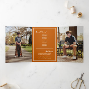 Invitation Trois Volets Burnt Orange Edgy Abstrait Torn Photo Graduation