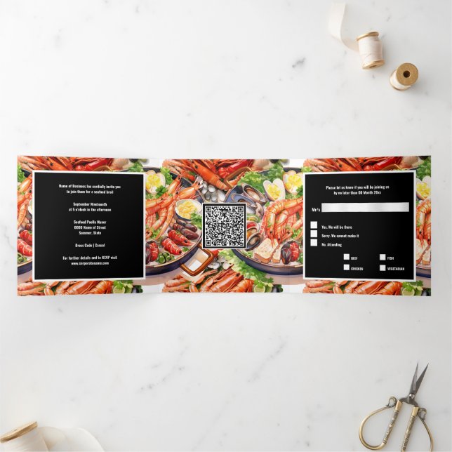 Invitation Trois Volets Business fruits de mer fin d'année fonction paella (Intérieur)