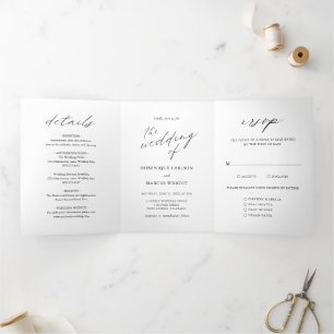 Invitation Trois Volets Calligraphie Chic Moderne Mariage Simple Élégant