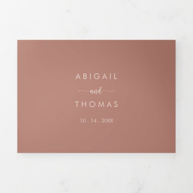 Invitation Trois Volets Calligraphie Terracotta Mariage (Page de couverture)