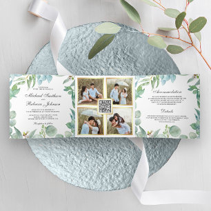 Invitation Trois Volets Carré Eucalyptus Frame QR Code Mariage
