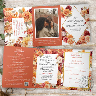 Invitation Trois Volets Carton d'invitation de mariage triptyque floral d'