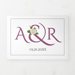 Invitation Trois Volets Cassis initiales pourpres et ampersand, mariage ro