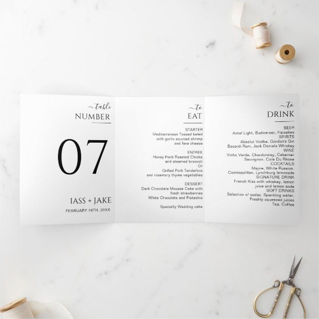 Invitation Trois Volets Cérémonie moderne Soirée de mariage Dîner d'amour  (Intérieur)