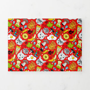 Invitation Trois Volets Chat et oeuf sur le rouge