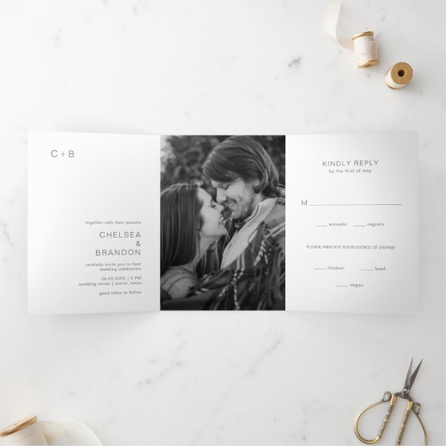 Invitation Trois Volets Chelsea Grey Mariage moderne (Intérieur)
