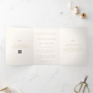 Invitation Trois Volets Clean Ivory et Gold QR Code Mariage élégant