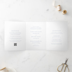 Invitation Trois Volets Code QR Bleu Poussiéreux Élégant pour Mariage Élég