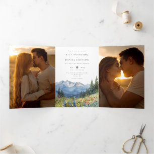 Invitation Trois Volets Code QR de fleurs sauvages de montagne 3 Photo de