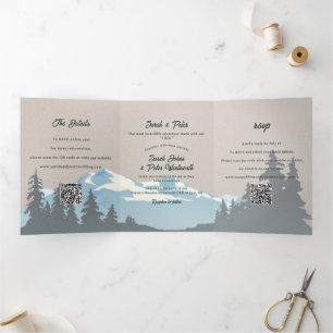 Invitation Trois Volets Code QR de mariage à la forêt de pins de la chaîne