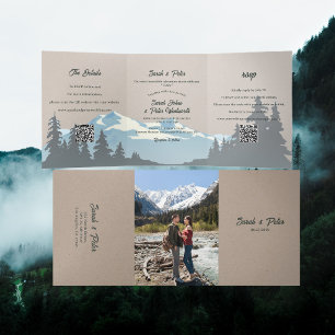 Invitation Trois Volets Code QR de mariage à la forêt de pins de la chaîne