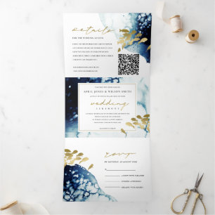 Invitation Trois Volets Code QR du Mariage de poisson sous-marin de la Mar