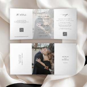 Invitation Trois Volets Code QR élégant pour les détails de RSVP de mariag