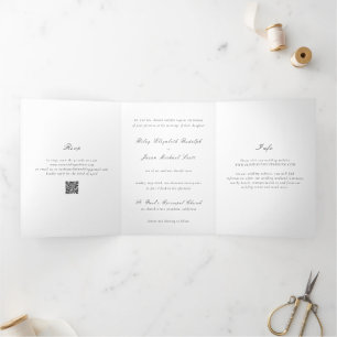 Invitation Trois Volets Code QR noir et blanc élégant Mariage
