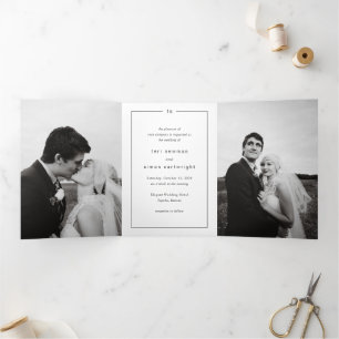 Invitation Trois Volets Code QR noir et blanc intemporel pour un mariage m