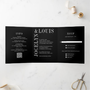 Invitation Trois Volets Code QR Noir Gras Mariage Moderne