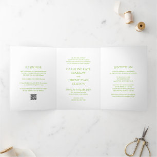 Invitation Trois Volets Code QR vert vibrant propre Mariage élégant