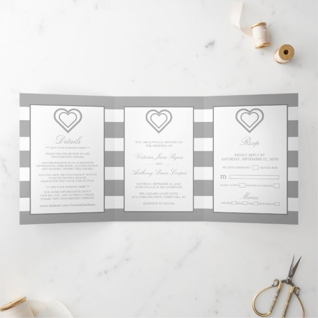 Invitation Trois Volets Coeur Chic, Suite Mariage Argent (Intérieur)