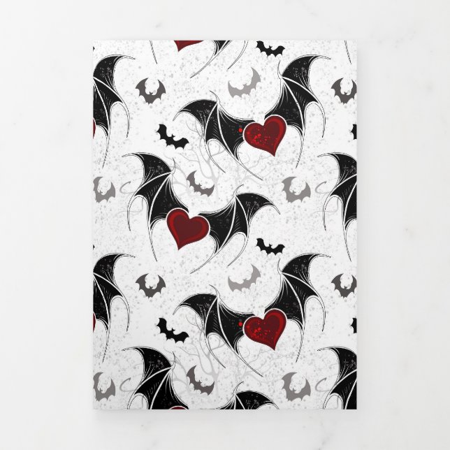 Invitation Trois Volets Coeur d'Halloween avec ailes de chauve-souris noir (Page de couverture)