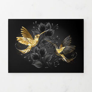 Invitation Trois Volets Colibri noir et or