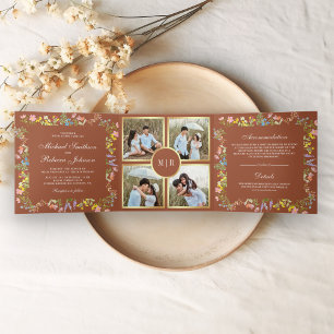 Invitation Trois Volets Collage de photos de fleurs sauvages rustiques pou