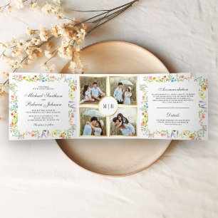 Invitation Trois Volets Collage photo Fleur sauvage rustique tout en un Ma