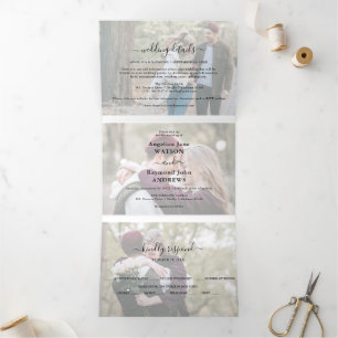 Invitation Trois Volets Collage photo moderne superposition 3 en 1 Mariage