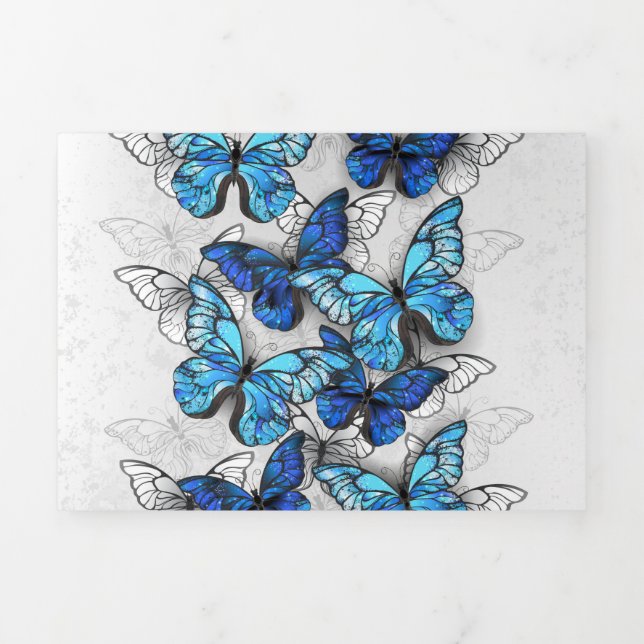 Invitation Trois Volets Composition de papillons blancs et bleus (Page de couverture)