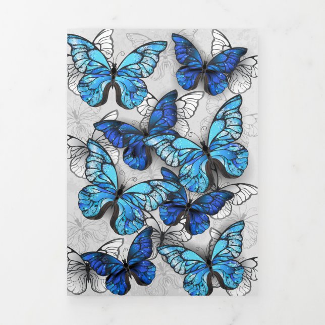 Invitation Trois Volets Composition des White and Blue Butterflies (Page de couverture)