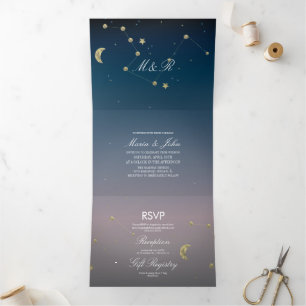 Invitation Trois Volets Constellation Gold Faux Foil Ombre Sky Mariage 