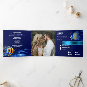 Invitation Trois Volets Corail récif poisson tropical bleu orange côtier c