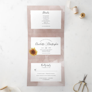 Invitation Trois Volets Couleur d'eau rose vermillon en un seul mariage