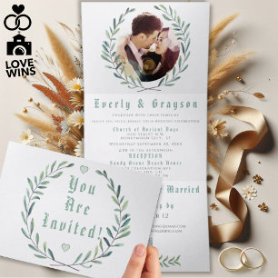 Invitation Trois Volets Couronne de mariage bohème bleue et verte