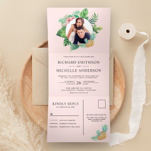 Invitation Trois Volets Couronne de mariage photo de feuilles de palmier r