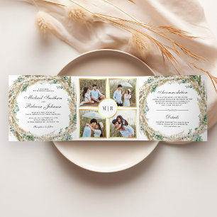 Invitation Trois Volets Couronne de mariage rustique boho pampas eucalyptu