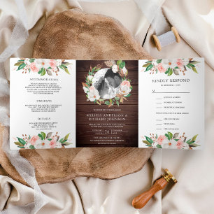 Invitation Trois Volets Couronne florale en bois de mariage rose blush Mag