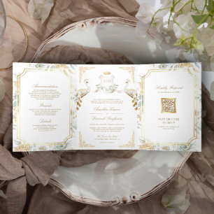 Invitation Trois Volets Couronne Royale Mariage Indien Paon Blanc
