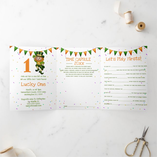 Invitation Trois Volets Cute leprechaun danse avec la fête des enfants sha (Intérieur)