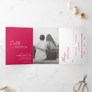 Invitation Trois Volets Dahlia Magenta Mariage moderne contemporain