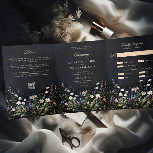 Invitation Trois Volets Dark Moody Romance Fleurs sauvages tous en un Mari