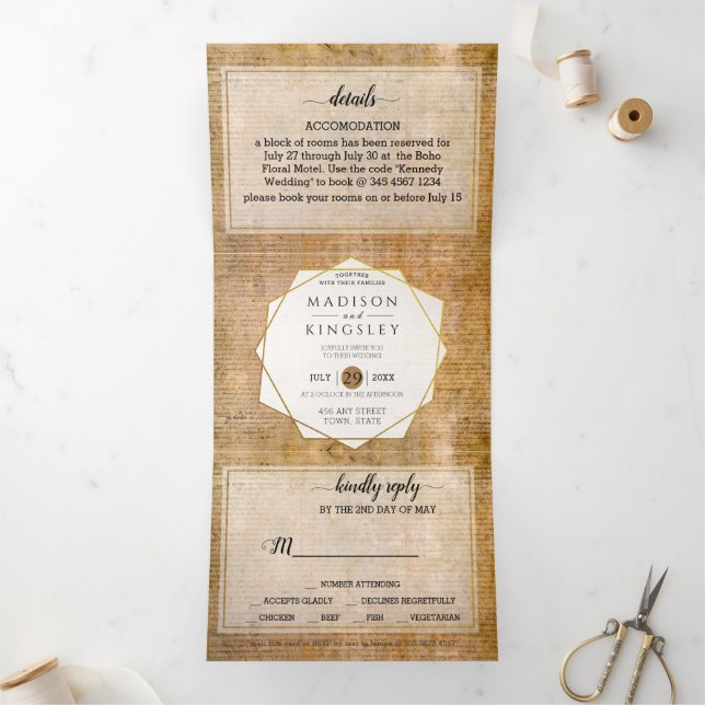 Invitation Trois Volets Déclaration d'indépendance 📜 USA Parchment (Intérieur)