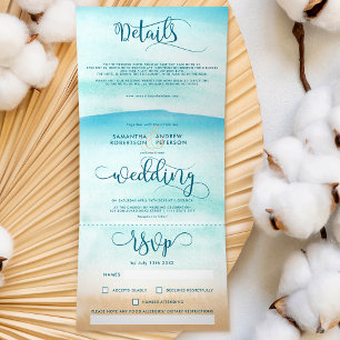Invitation Trois Volets Destination été plage chic script mariage Tri-