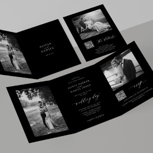 Invitation Trois Volets Détails de réponse de mariage noir avec code QR ph