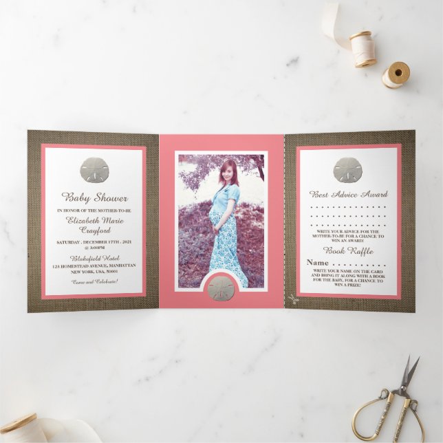 Invitation Trois Volets Dollars de sable & Burlap, Suite de Baby showers d (Intérieur)